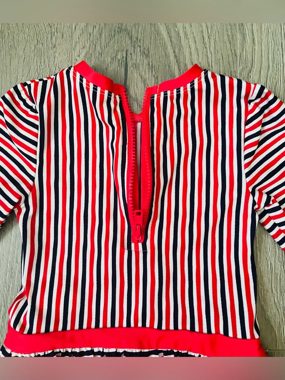 Cat & Jack Toddler Girl Swimsuit 4T Red White Blue Striped One Piece Peplum Zip